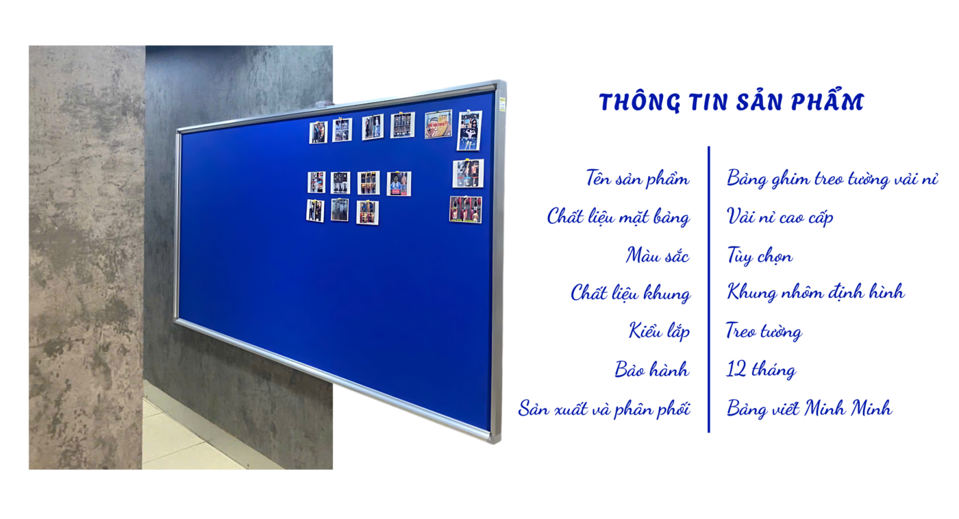 Bảng ghim vải nỉ treo tường (khung nhôm) 8 bảng ghim vải nỉ khung nhôm